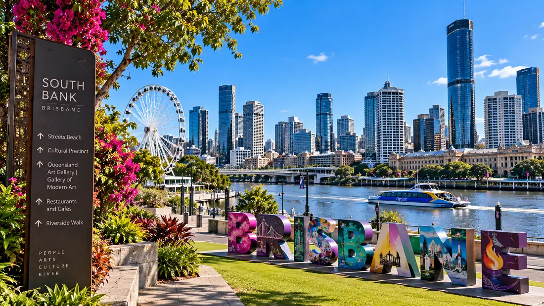 South Bank Parklands with the Wheel of Brisbane and the city skyline