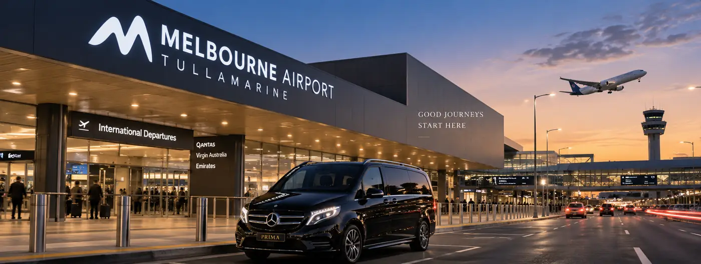 Prima Mercedes V-Class waiting at Melbourne Airport Tullamarine international departures
