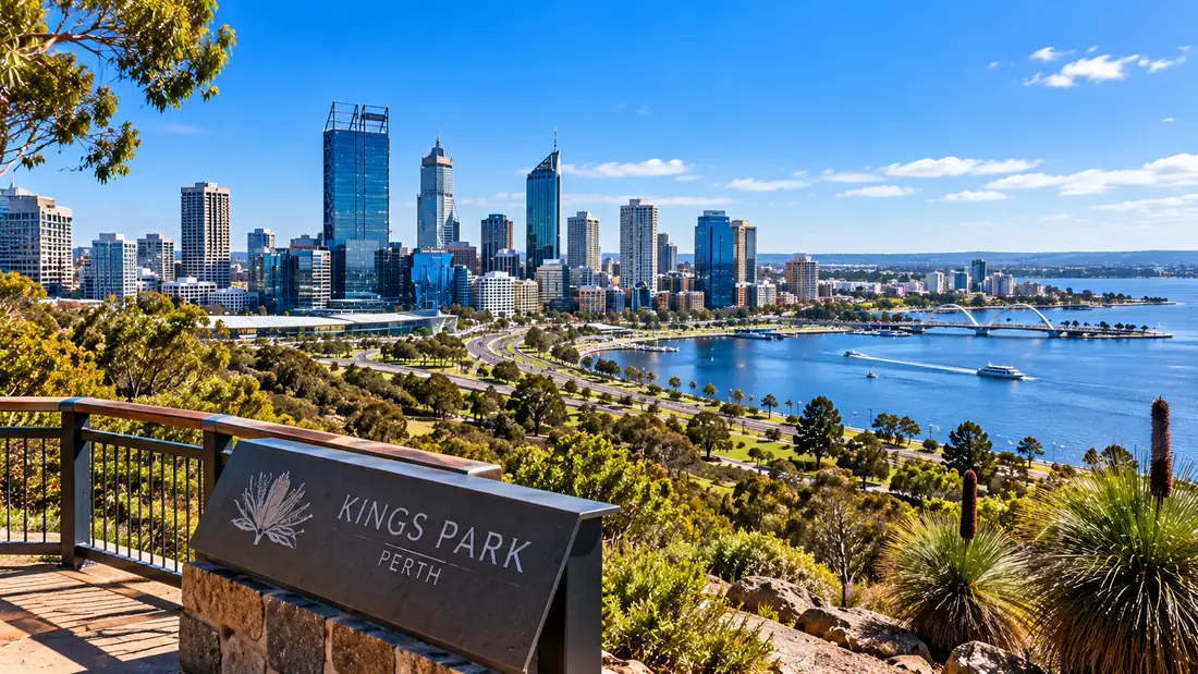 Kings Park lookout over the Perth city skyline and Swan River