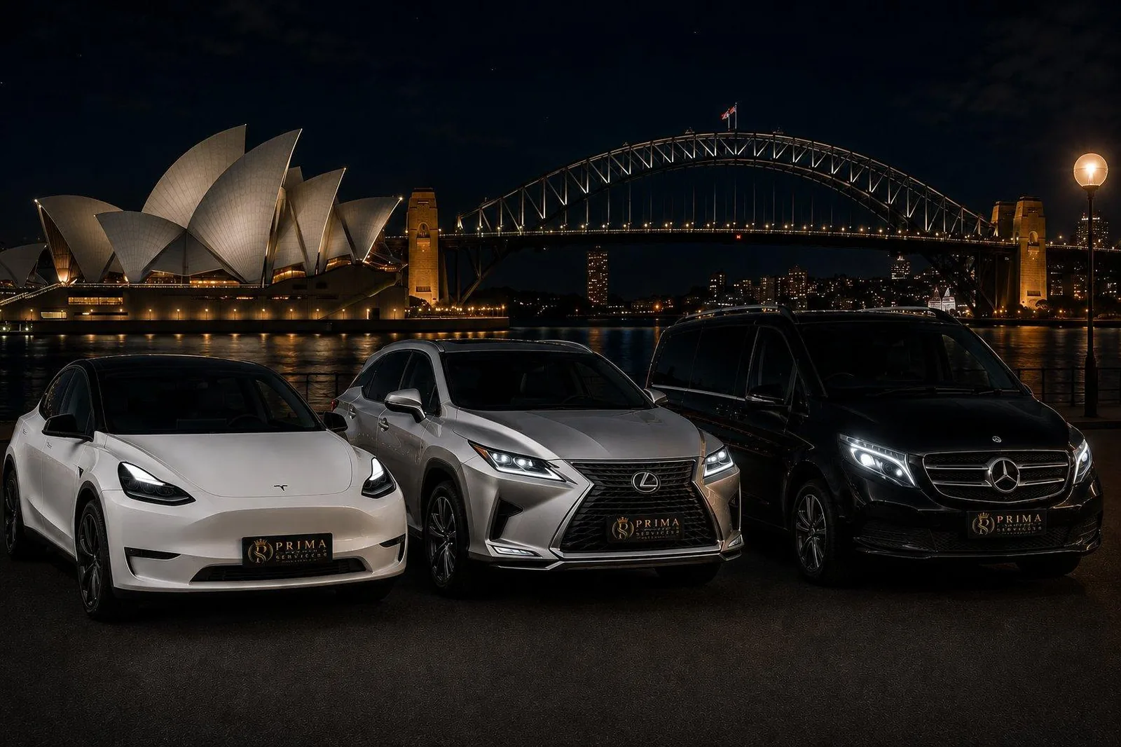 Sydney Opera House and Harbour Bridge lit up at night
